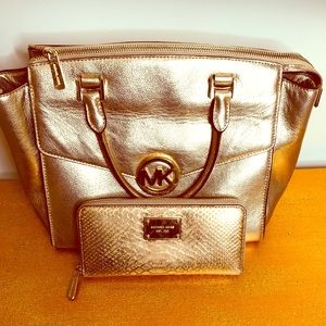 Michael Kors Gold handbag and large wallet